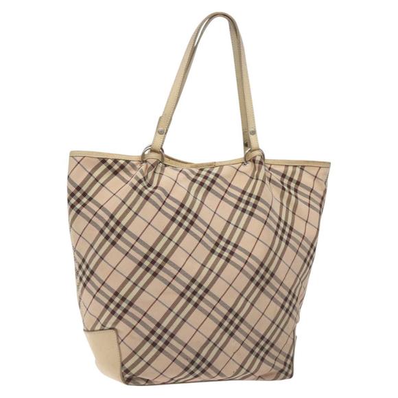 BURBERRY Nova Check Blue Label Tote Bag Nylon Beige Silver Auth ti3252 - Picture 1 of 16